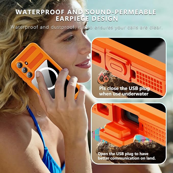 Guppy for Galaxy S26 Plus Magnetic Waterproof Case, Built-in Screen Protector [IP68 Waterproof][14FT Military Drop Proof] 360° Full Body Protection Dustproof Shockproof Heavy Duty Rugged Case, Orange