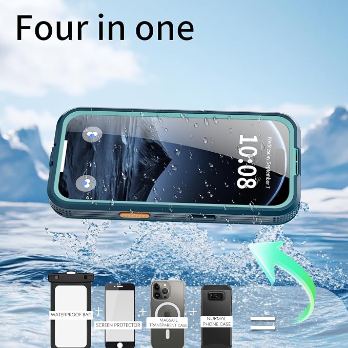 Guppy for iPhone 17 Pro Magnetic Waterproof Case, Built-in Screen Protector [IP68 Waterproof][14FT Military Drop Proof] 360° Full Body Protection Dustproof Shockproof Heavy Duty Rugged Case, Cyan
