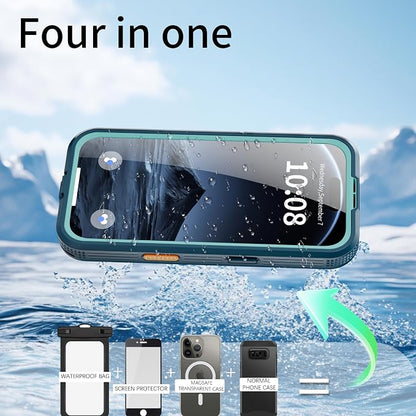 Guppy for iPhone 17 Pro Magnetic Waterproof Case, Built-in Screen Protector [IP68 Waterproof][14FT Military Drop Proof] 360° Full Body Protection Dustproof Shockproof Heavy Duty Rugged Case, Cyan