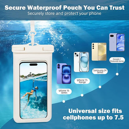 Waterproof Phone Pouch Floating, 2 Pack-Up Waterproof Phone Case for Iphone 13 14 15 16 Pro Max, IPX8 Cellphone Underwater Dry Bags Vacation Beach Pool Kayak Cruise Travel Essentials (White+White)