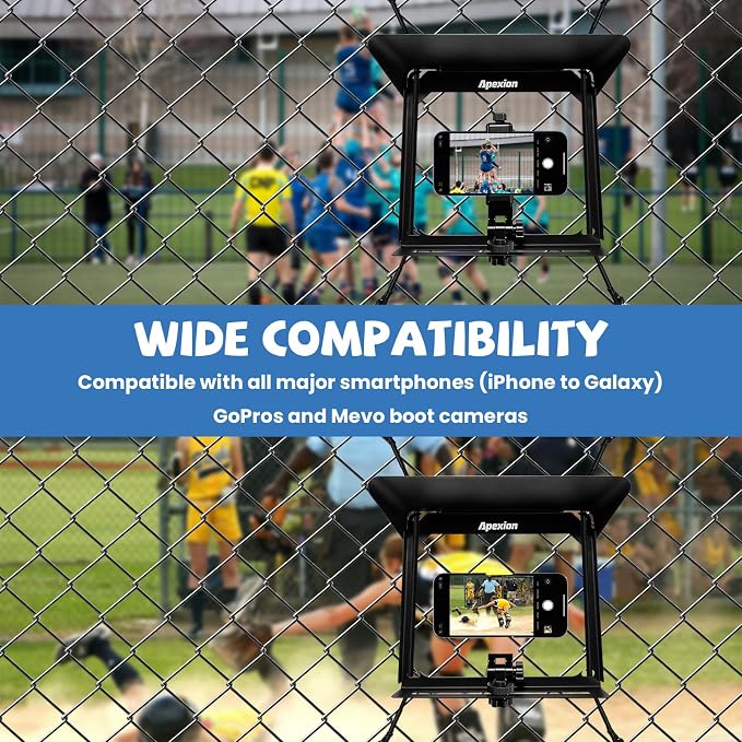 Apexion Baseball Training Equipment, Phone Stabilizer, Game Changer Fence Mount, Universal with Sunshade, Streaming kit, Phone Fence Mount (Black)