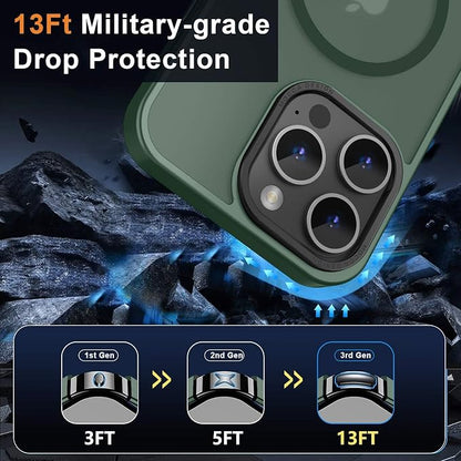 MOCCA Strong Magnetic for iPhone 15 Pro Max Case, [Compatible with Magsafe][13FT Military Drop Protection] Slim Translucent Matte Shockproof Case for iPhone 15 ProMax Case 6.7'', Midnight Green