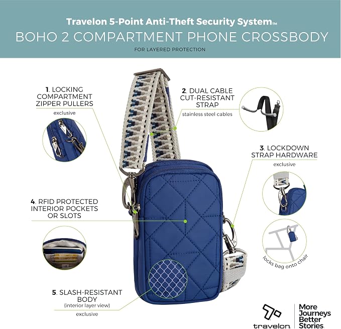 Travelon Anti-Theft Boho 2 Compartment Phone Crossbody