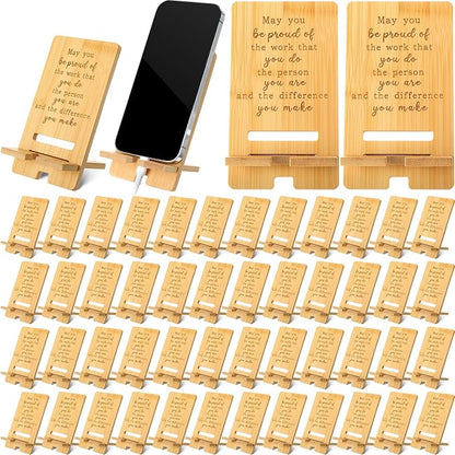 Ripeng 48 Pcs Employee Appreciation Gifts Bulk Bamboo Phone Stand for Desk Office Worker Thank You Gift for Administrative Team Coworkers Staff Graduation Nurse Teacher Week (Vivid Work Pride)