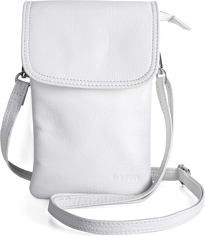 befen Genuine Leather Small Crossbody Bags for Women Cell Phone Bag Cross Body Purses,Silver Zipper