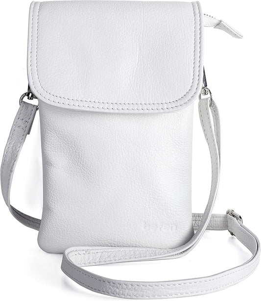 befen Genuine Leather Small Crossbody Bags for Women Cell Phone Bag Cross Body Purses,Silver Zipper