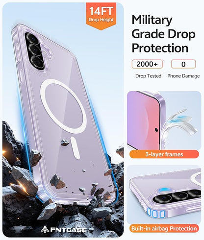 FNTCASE for Galaxy A37/A36 5G Phone Case, Fit for Magsafe, Screen Protector | Anti Yellowing Magnetic Back, 14FT Military Grade Drop Protection, Shockproof Protective, for Samsung A37 Cover, Transparent