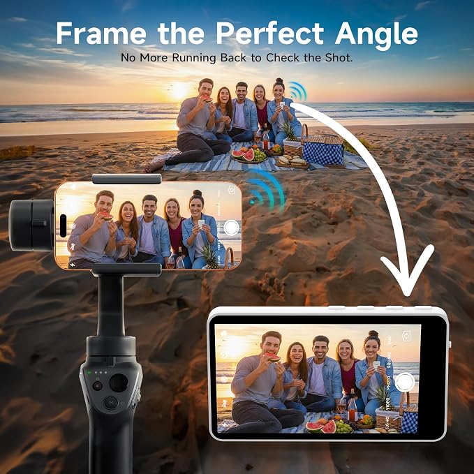 Rollei M4 Selfie Monitor Screen for iPhone 17 Series & Android, 4K Magnetic Back Camera Monitor 164FT Wireless Control, Vlog Screen for Live Streaming & Video Recording (White)