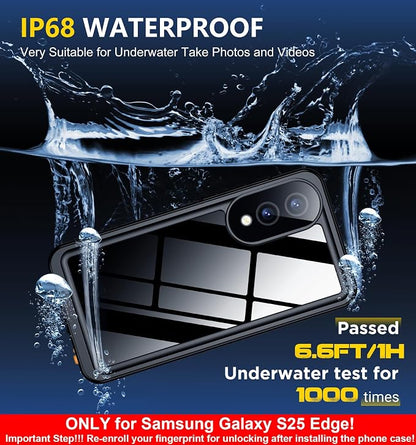 SPIDERCASE Only for Samsung Galaxy S25 Edge Case Waterproof, Built-in Screen & Camera Lens Protector[IP68] [Military Grade Shockproof] Full Protection Only for S25 Edge 6.7”, Black/Clear