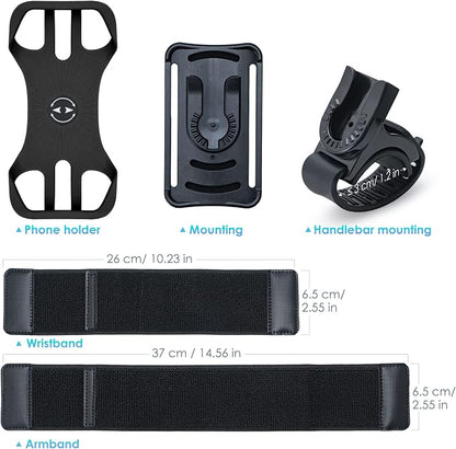 Cikyner Running Armband, 3 in 1 360° Rotatable & Detachable Sports/Bicycle Phone Holder for 4.5-7'' Smartphones, Ideal for Gym, Jogging, Hiking