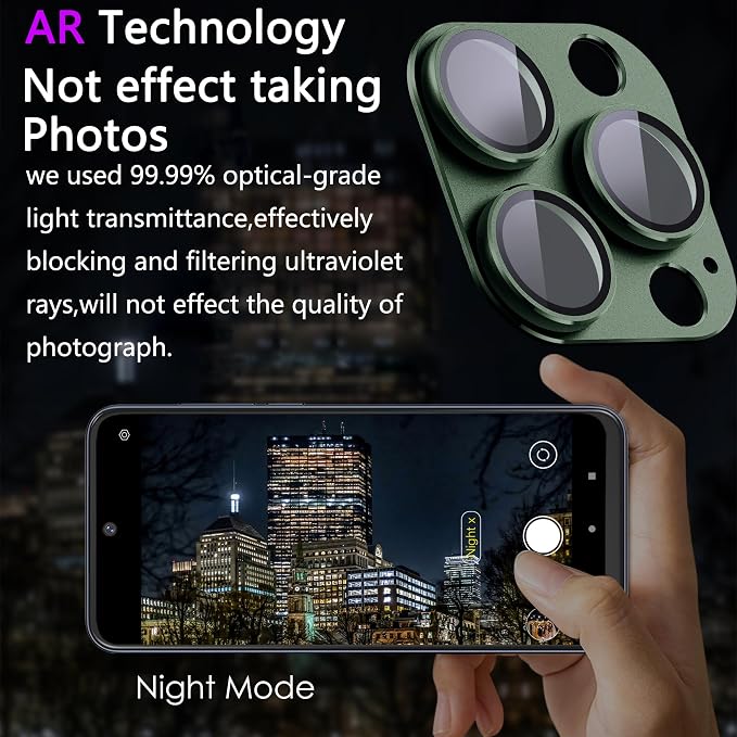 2 Pack Camera Lens Protector for iPhone 13 Pro/13 Pro Max,[Not Easy to Breakn ] AR Tempered Glass Strong Adsorption Metal Camera Cover Screen-Dark green