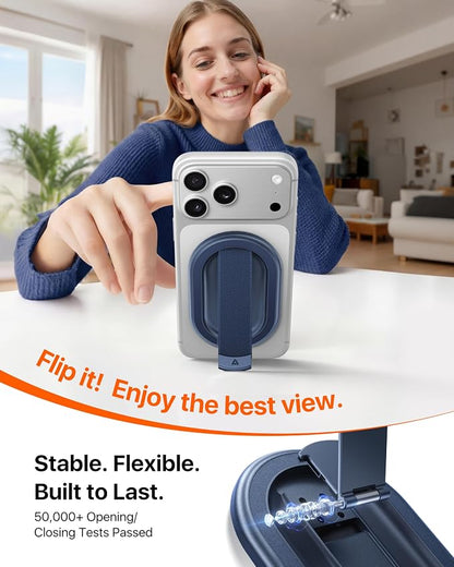 andobil [2026 All-New] Magnetic Phone Grip for Magsafe w/Finger Strap [Comfortable & Durable] Magnetic Phone Ring Holder for MagSafe Accessories & iPhone 17 Air 16 Pro Max Plus 15 14 13 12, Deep Blue