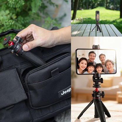 Black Mini Tripod Phone Stand with 1/4" Screw for iPhone/Insta 360 X5/ DJI/OSMO/Pocket 3 /Sony/Canon/Nikon/Cameras, Extendable Handheld Vlogging Video Filming Table Stand
