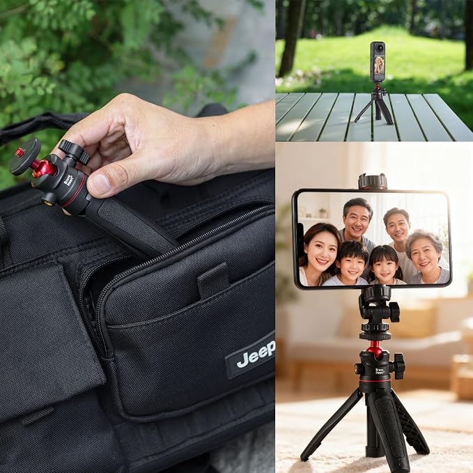Mini Tripod Selfie Stick with 1/4" Screw Mount for iPhone for Insta 360 X5, Compact Lightweight Portable Tabletop Tripod for DJI OSMO Pocket 3 Sony Canon Nikon Cameras,Handheld Video Filming Support