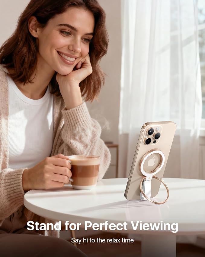 andobil [2026 Unrivaled Stability] Magnetic Phone Grip Holder for MagSafe Ring Stand Holder Kickstand Compatible with MagSafe Accessories for iPhone 17 Air 16 Pro Max Plus 15/14/13/12&Android,Rosegold