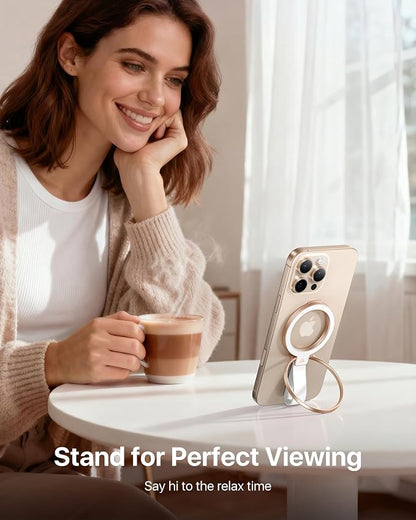 andobil [2026 Unrivaled Stability] Magnetic Phone Grip Holder for MagSafe Ring Stand Holder Kickstand Compatible with MagSafe Accessories for iPhone 17 Air 16 Pro Max Plus 15/14/13/12&Android,Rosegold