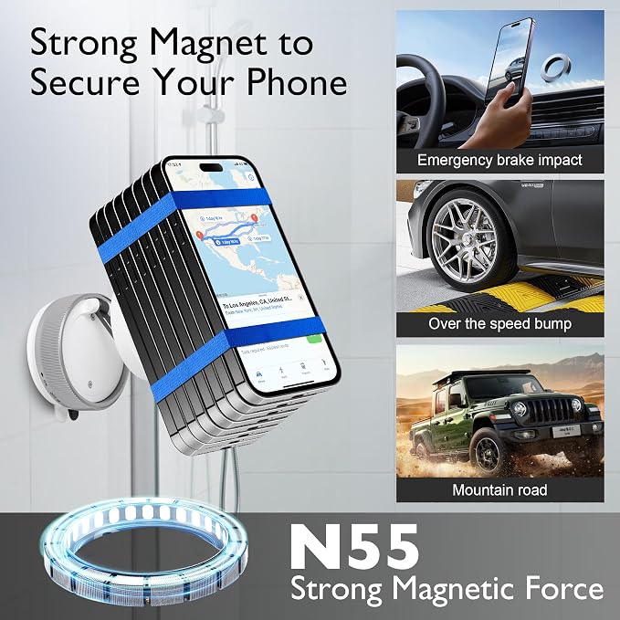 CornrStr Mirror Phone Holder for Shower Magsafe Compatible - Instant Suction Reusable Mirror Phone Holder for Windshield, Car, Travel, Gym, Portable, Fits Android & iPhone 17, 16, 15