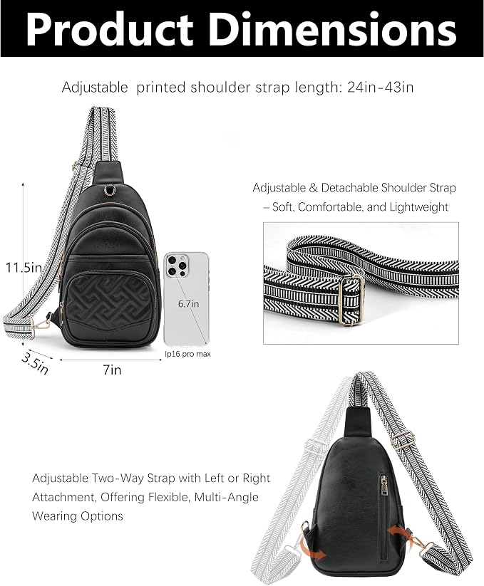 Anti Theft Crossbody Bags for Women, RFID Vegan Leather Sling Purse for Travel, Chest Bag, Cross Body Purses & Fanny Packs(Black) | Multi-Pocket, 8 RFID Card Slots, Structured bag, Quilted Design