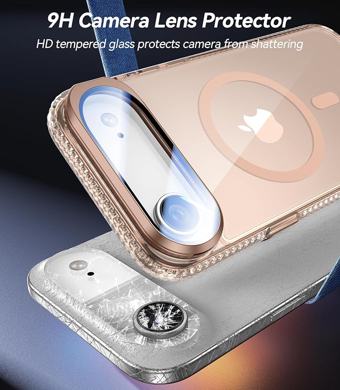 [Upgraded Full Camera Protection] for iPhone Air Case with Camera Cover Stand [Fit for MagSafe][10FT Mil-Grade Protection] Transparent Magnetic Phone Cover for iPhone 17 Air Case, Clear Gold