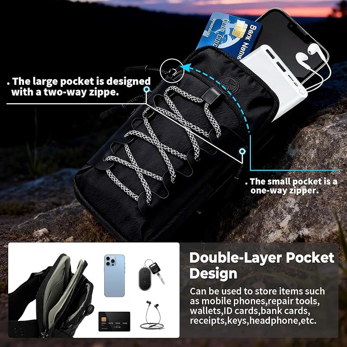 Phone Bag for Ebike, Multi-functional Motorcycle Front Frame Bag for Electric Dirt Bike, Phone Pouch Phone Armband for Outdoor Cycling Running Hiking (Black)