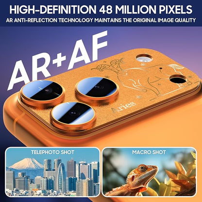 2 Pack Camera Lens Protector for iPhone 17 Pro Max,Taurus Pattern, AR 360-Degree Protection,Drop Protection,Anti Scratch Full-Coverage,Camera Transmfttance HD,Easy Installation, Orange