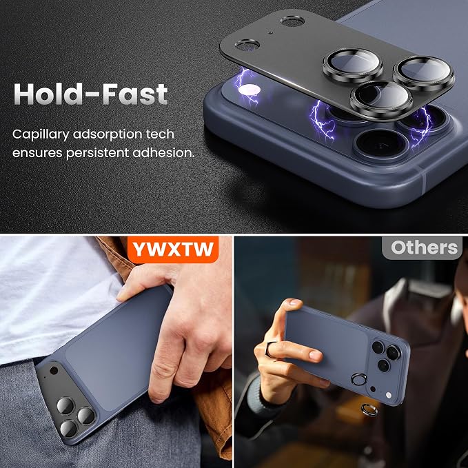YWXTW Designed for iPhone 17 Pro Max Camera Lens Protector, [1:1 Perfect Fit] Full Coverage Matte Metal Tempered Glass Camera Screen Cover Accessories, Case Friendly (Black, iPhone 17 Pro Max)