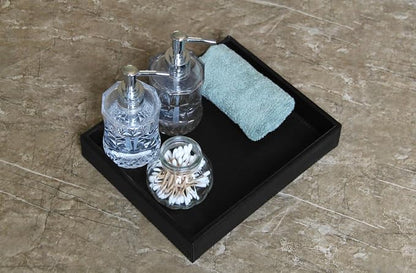 HofferRuffer Faux Leather Vanity Tray, Elegant Desktop Storage Organizer, Decorative Catchall for Perfume, Bathroom Valet, Nightstand or Dresser, Black, 10.2 x 8.4 x 1.8 Inches (Pack of 2)