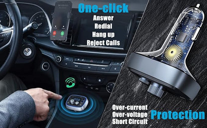 LIHAN USB C Bluetooth 5.4 Car Adapter, Wireless Upgrade Audio System for Non-Bluetooth Vehicles, FM Radio Transmitter, 48W Fast Charging, Stable Hands-Free Calling, MP3 Music Player, Support USB/TF