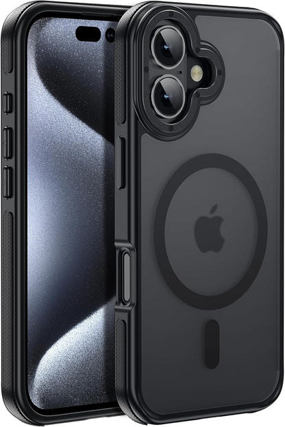 Strong Magnetic for iPhone 16 Plus case [10Ft Military-Grade Protection] Compatible with fit MagSafe Shockproof Slim Thin Cover 6.7 inch 16 Plus Phone case, Black Bumper