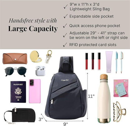 Baggallini Medium Sling Backpack - 9"x11" Lightweight Sling Bag with Convertible Adjustable Shoulder Strap