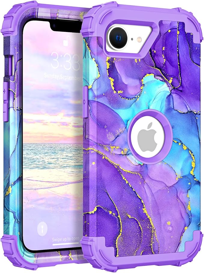 Hocase for iPhone 17e/iPhone 16e Case, Heavy Duty Shockproof Protection Hard Plastic+Silicone Rubber Hybrid Protective Phone Case for iPhone 17e/16e 6.1" - When Purple Meets Blue