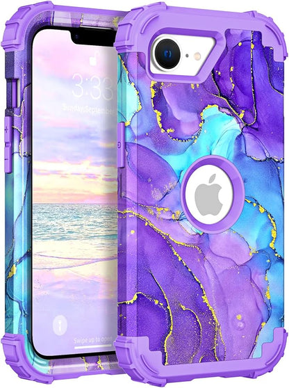 Hocase for iPhone 17e/iPhone 16e Case, Heavy Duty Shockproof Protection Hard Plastic+Silicone Rubber Hybrid Protective Phone Case for iPhone 17e/16e 6.1" - When Purple Meets Blue