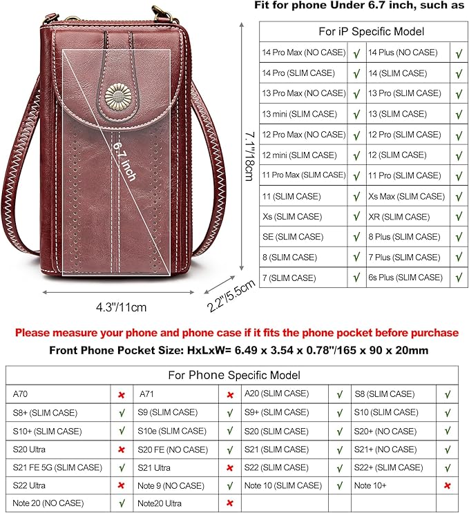 S-ZONE Women RFID Blocking Crossbody Cell Phone Purse Small Faux Leather Wallet Purse