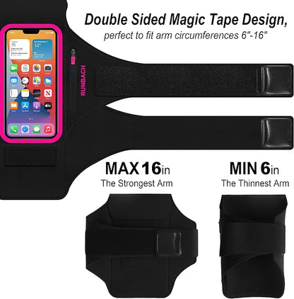 Armband for iPhone 17/17 Pro/16/16 Pro/15/15 Pro/14/14 Pro/13/13 Pro/13 Mini/12/12 Pro/12 Mini/11/11 Pro/XR/XS/X/SE,Water Resistant Armband with Zipper Slot for Airpods and Car Key (Pink)