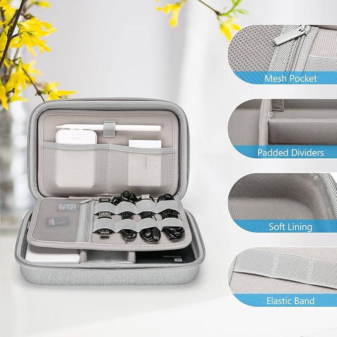 ProCase Hard Travel Electronic Organizer Case for MacBook Power Adapter Chargers Cables Power Bank Apple Magic Mouse Apple Pencil USB Flash Disk SD Card Small Portable Accessories Bag