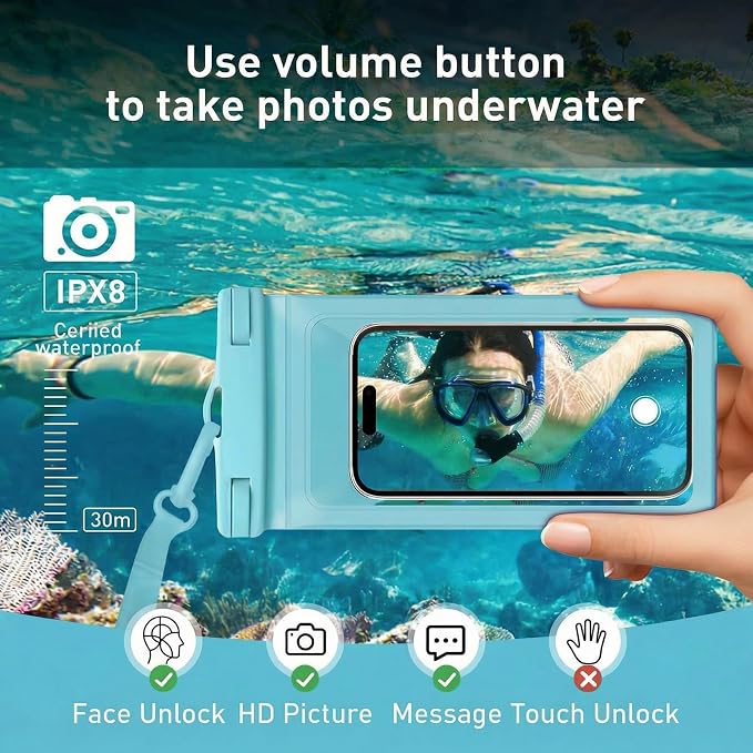 Waterproof Phone Case, with Inside Card Pack, IPX8 Under Water Phone Bag Compatible for iPhone 17/16/15/14/13/12 Pro Max Plus Cellphone Up to 8.3", Travel Essentials, 2 Pack-Black&Blue