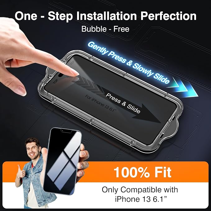 EZ-GLAZ- 4 Pack for iPhone 13 Privacy Screen Protector[6.1"] With 2 Pack Camera Lens Protector, [Drop Protection] 9H Hardness Full Coverage Anti-Spy Tempered Glass Film, Easy to install | True 28°Anti Spy, Glass Privacy Screen, Tempered, Longest Durable