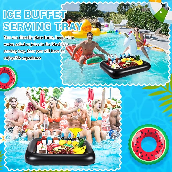FillTouch Rectangular Inflatable Serving Bar Floating Drink Holder for Pool Inflatable Cup Holders Hot Tub Accessories, Adults Swimming Fun Drink Floats for Swimming Pool Party(Black)