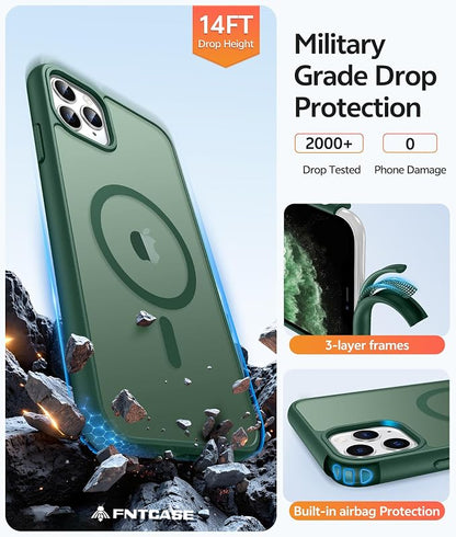 FNTCASE for iPhone 11 Pro Case: [Compatible with Magsafe] Translucent Matte Magnetic Phone Cover - Military Grade Drop Protection Shockproof Protective for iPhone 11Pro 2019 Cases - Green