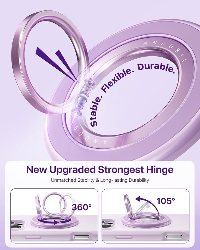 andobil [2026 3rd Gen] Magnetic Phone Grip for MagSafe [360° Rotatable & Ultra-Stable] Two-Sided Magnet Cell Phone Ring Holder Compatible with MagSafe Accessories, iPhone 17 Air 16 15 Pro Max, Purple