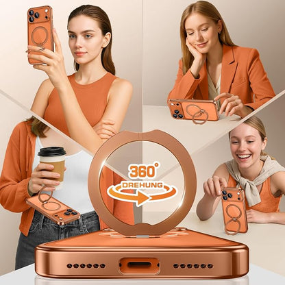 GolbinBox for iPhone 17 Pro Max Case with 360° Spin Magnetic Stand,[Compatible with Magsafe] [Military Protection][Built-in Ring Holder] Camera Control Phone Case for 17 Pro Max,Cosmic Orange/Clear