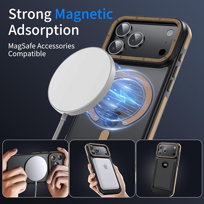 Strong Magnetic for iPhone 17 Pro case with Camera Lens Protector [10Ft Military-Grade Protection] Compatible with MagSafe Shockproof Slim Thin Cover case for iPhone 17 Pro 6.3 inch, Brown