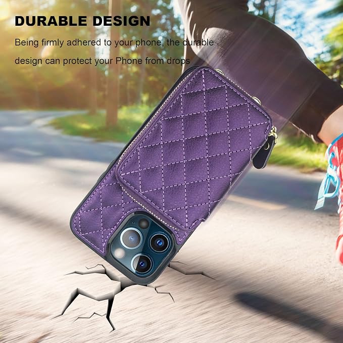 Bocasal Crossbody Wallet Case for iPhone 13 Pro Max, RFID Blocking PU Leather Zipper Handbag Purse Flip Cover, Kickstand Folio Case with Card Slots Holder Wrist Strap Lanyard 5G 6.7 Inch (Dark Purple)