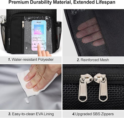F-color Hanging Shower Caddy Portable with Clear Makeup Bag - College Dorm Essentials for Guys with Hooks Black, TSA Approved Toiletry Bag for Travel Size, Black