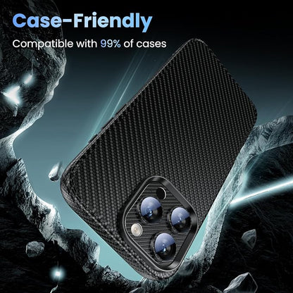Uyiton for iPhone-16-Pro-Max/16-Pro/iPhone-14-Pro-Max/14-Pro Camera Lens-Protector: [Kevlar Weave Design][Strong Adsorption][Ultra-Thin] Metal Tempered Glass Rear Camera Screen Cover - Kevlar Black