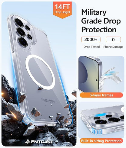 FNTCASE for Galaxy S25 Ultra Case Clear, Fit for Magsafe, Screen Protector | Anti Yellowing Magnetic Back, 14FT Military Grade Drop Protection, Shockproof Protective Phone Cover, Transparent