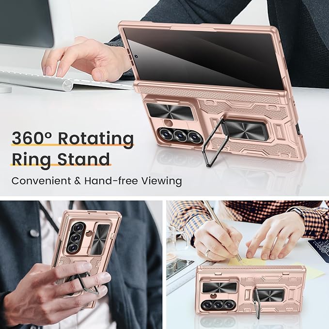 VEGO for Galaxy Z Fold 7 Case with Stand,Built-in Privacy Screen Protector | Slide Camera Cover & Hinge Protection Military Grade Shockproof Rugged Full Body Anti-Drop Case for Z Fold 7 2025-Rose Gold