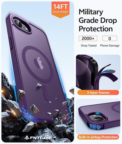 FNTCASE for iPhone 17e Case: iPhone 16e Phone Case [Compatible with Magsafe] Translucent Matte Cases with [Screen Protector] Military Grade Shockproof Protective Phone Cover - Purple