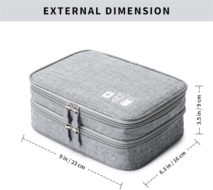 Lanola Travel Cable Organizer Bag, Electronic Accessories Case Portable Double Layer Cable Storage Bag for Cord, Charger, Flash Drive, Phone, SD Card,Personal Items - (Grey)