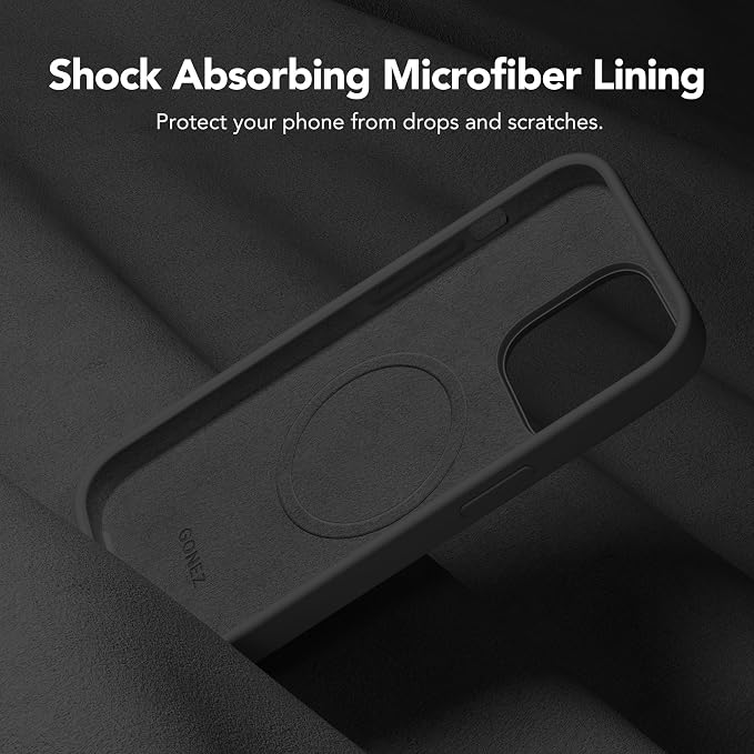 GONEZ for iPhone 14 Pro Case, Compatible with Magsafe, with Screen Protector + Camera Lens Protector, Soft Anti-Scratch Microfiber Lining, Shockproof Liquid Silicone Phone Cover, Black